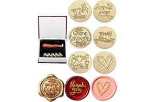 Yoption Wax Seal Stamp Gift Box Kit, 6 Pieces Blessing Sealing Wax Stamp Heads with 1 Wooden Hilt Set, Wax Stamp Kit for Envelopes Invitation Card Gift Decoration (Phrases Series)
