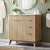 T4TREAM 36" Fluted Bathroom Vanity with Ceramic Sink Combo，Freestanding Modern Bathroom Storage Vanity Cabinet with 2 Soft Cl