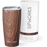 Sipworks Coffee Tumbler – 20 oz Insulated Travel Coffee Mug, Spill Resistant Stainless Steel Large Coffee Cup with Lid for Hot & Iced Drinks - Mahogany