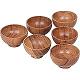 LAVAUX DESIGNS Set of 6 Acacia wood small bowls, 4 fl oz 3.25 * 2 inches | Hand carved wooden Kitchen Mini Cups for Dips, Sau