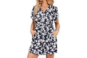 MAKABO Womens Summer Floral Rompers V Neck Boho Short Sleeve Jumpsuits With Pockets Casual Beach Vacation Outfits