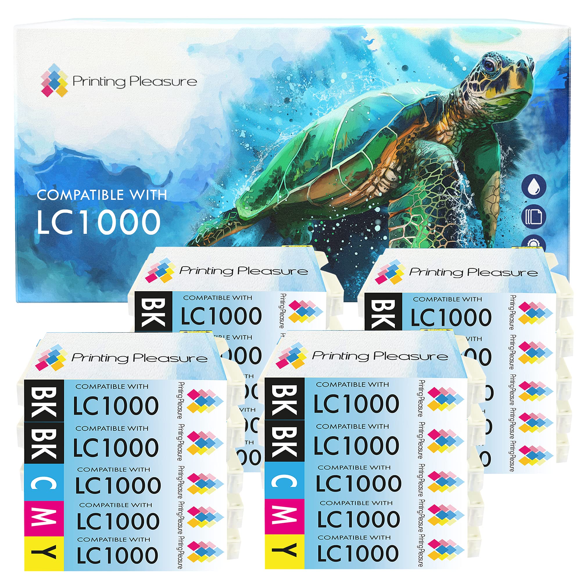 Printing Pleasure 20 (4 SETS + 4 BLACK) LC1000 LC970 Ink Cartridges compatible with DCP-130C DCP-135C DCP-150C 260C 330C 350C 357C 540CN 560CN 770CW Fax-2840 MFC-465CN - High Capacity