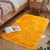 Aspire Homeware Ochre Fluffy Rug 50x80 cm Non Slip Anti-Shed Modern Shag