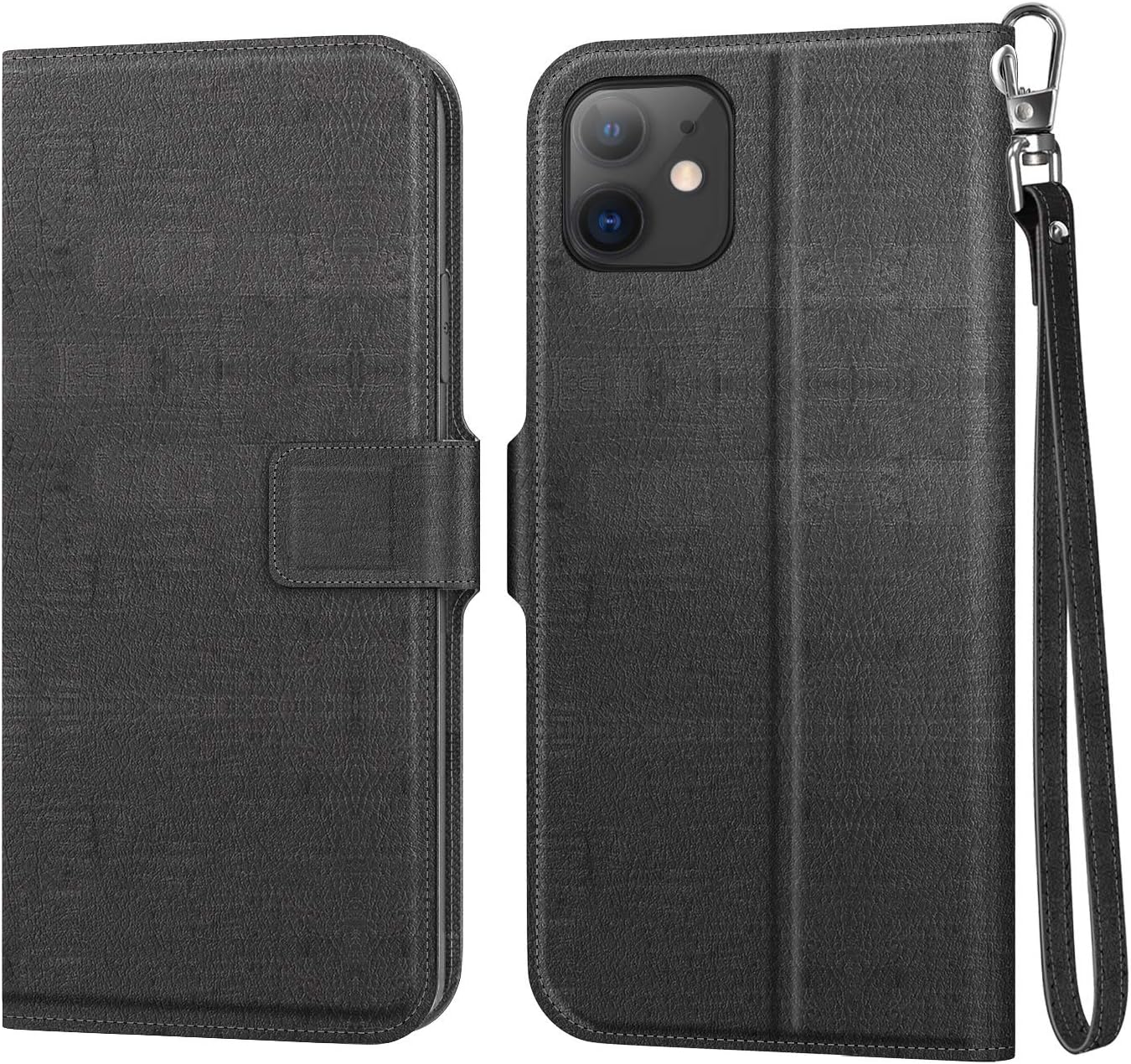 MoKo Compatible with iPhone 11 Case, [Stand-View Feature] Full Body Folio Wallet Case Flip Cover with Card Slot and Wrist Strap Fit iPhone 11 6.1 inch 2019 - Slate Black