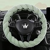 HighnessHwoo Luxury Fluffy Winter Car Steering Wheel Cover for Women Soft Warm Plush Cute Auto Accessories for Vehicle, Sedan, Universal, Fuzzy, Anti Slip, Green, Standard Size, 14.75-15.15"