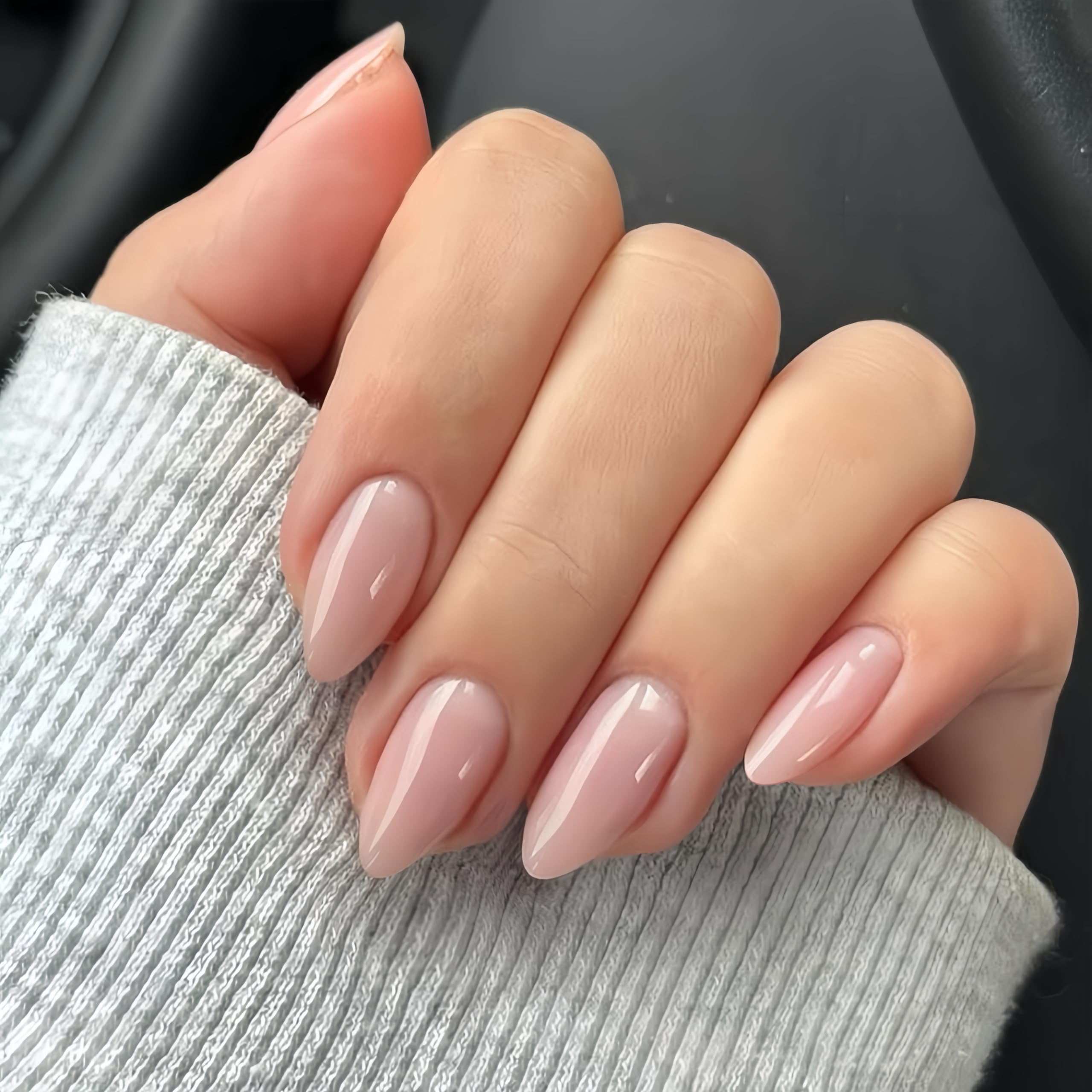 Dusty Pink Press on Nails Short Almond Shaped, SXVME 30 Pcs Thick Short False Nails Press ons, Natural Acrylic Fake Nails Short Solid Color Full Cover Stick on Nails For Women