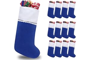 Subyan 12 Pack Felt Christmas Stockings, 19 Inches Blue and White Christmas Stocking Hanging Ornaments with Silver Trim for Family Christmas Holiday Decorations DIY Craft Large Xmas Stocking