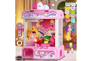 CWLAKON Claw Machine for Kids, Mini Vending Machine Girls Unicorn Toys with Sound & 20 Mini Toys, Candy Grabber Prize Dispenser Machine Electronic Arcade Games, Christmas Birthday Gifts, Pink