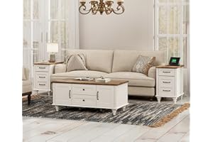 WAMPAT 3 Pieces Living Room Table Set, One Modern Coffee Table with Storage Cabinet, Set of 2 End Tables Nightstands with Cha