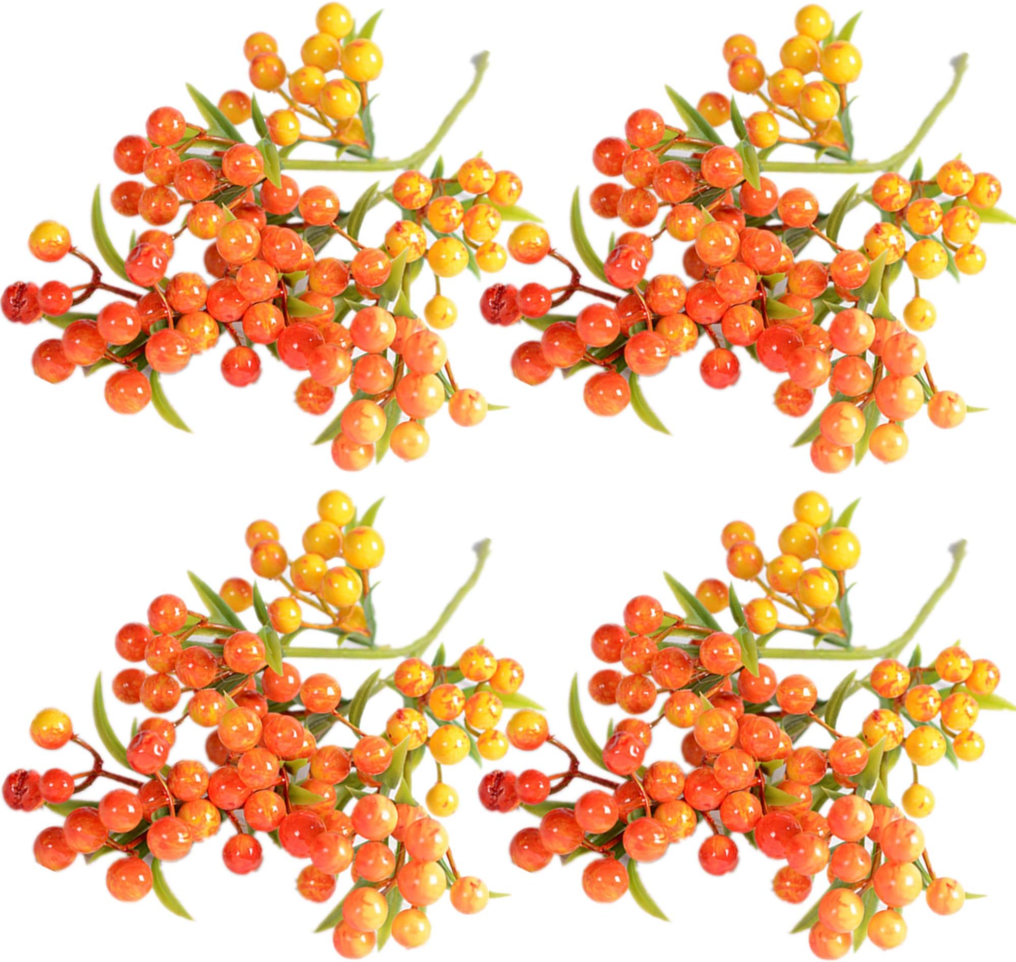 Wootkey Artificial Flowers Outdoor UV Resistant Plants Shrubs Boxwood Plastic Leaves Fake Bushes Greenery for Window Box Home Patio Yard Indoor Garden (Orange Berry)