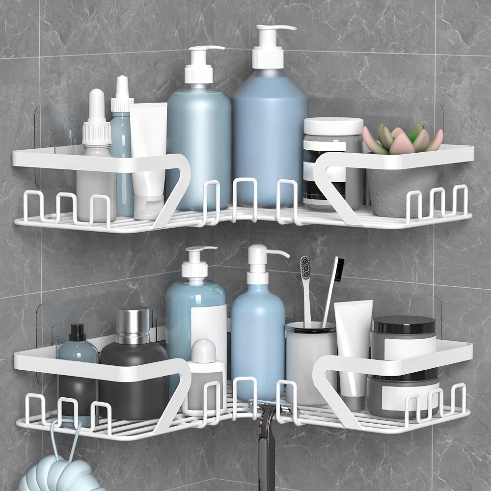 KEGII Corner Shower Caddy No Drilling with Soap Holder White