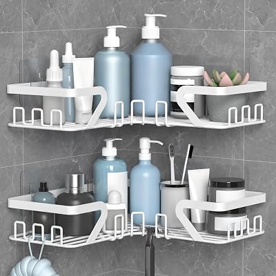 KEGII Corner Shower Caddy No Drilling with Soap Holder White