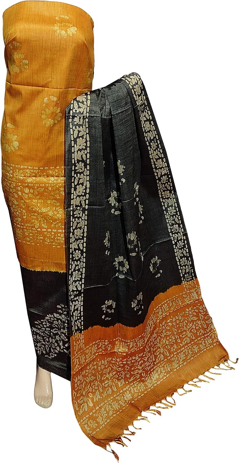 Buy Triveni Handloom Khadi Cotton Slab Batik Gold Color Dress Material