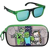 Arkaid MINECRAFT Sunglasses with Case | Official Licensed Minecraft Accessory Set | Safe UV 400 Lenses with Zip Protective Case for Kids