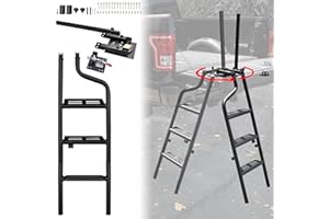 KEWISAUTO 42" Foldable Pickup Truck Tailgate Ladder with Grab Handle, 360° Rotatable Heavy Duty Folding Tailgate Step Ladder with Handrail for Ford F150, Dodge RAM 1500 etc. Pickup Truck Accessories