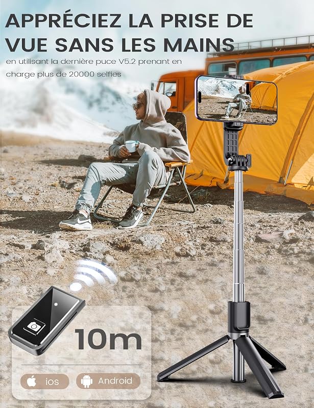 Perche à Selfie Trépied pour Smartphone avec Télécommande Détachable