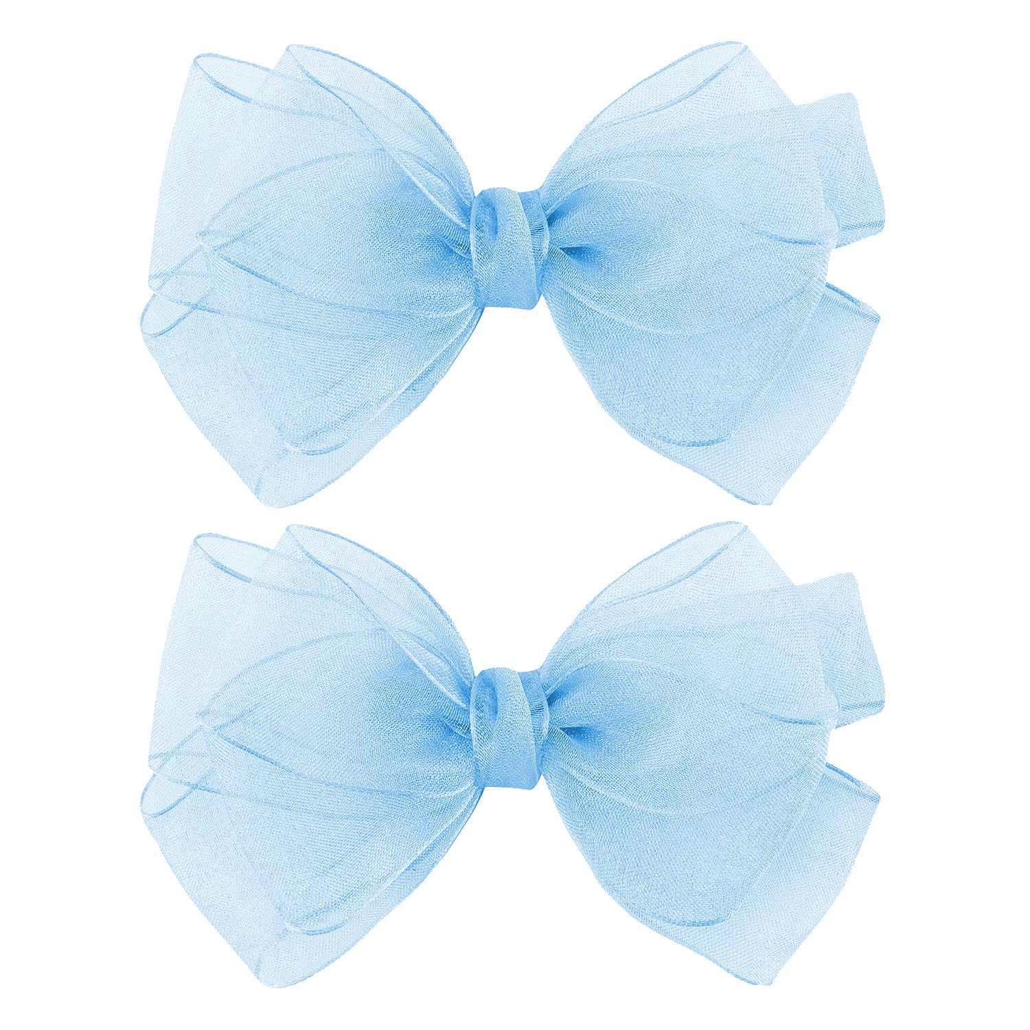 Photo 1 of 5.5-Inch Organza Double Hair Bows Alligator Clips Hair Accessories for Girls Toddler Kids Children Teens - Sky Blue