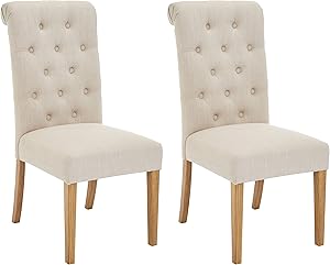 Red Hook Serena Solid-Wood Tufted Upholstered Armless Dining Chair - Set of 2, Natural Sand
