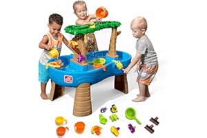 Step2 Tropical Rainforest Water Table, Kids Water and Sand Activity Sensory Playset, Summer Outdoor Toys, 13 Piece Water Toy Accessories, For Toddlers 1.5+ Years Old, Blue & Brown