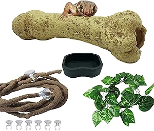 Tfwadmx Resin Bone Decorations Bearded Dragon Tank Accessories Reptile Habitat Decor Lizard Hideouts Cave Bendable Jungle Vines Aquarium Terrarium Ornament for Gecko,Snakes,Lizard and Fish(4 Pcs)