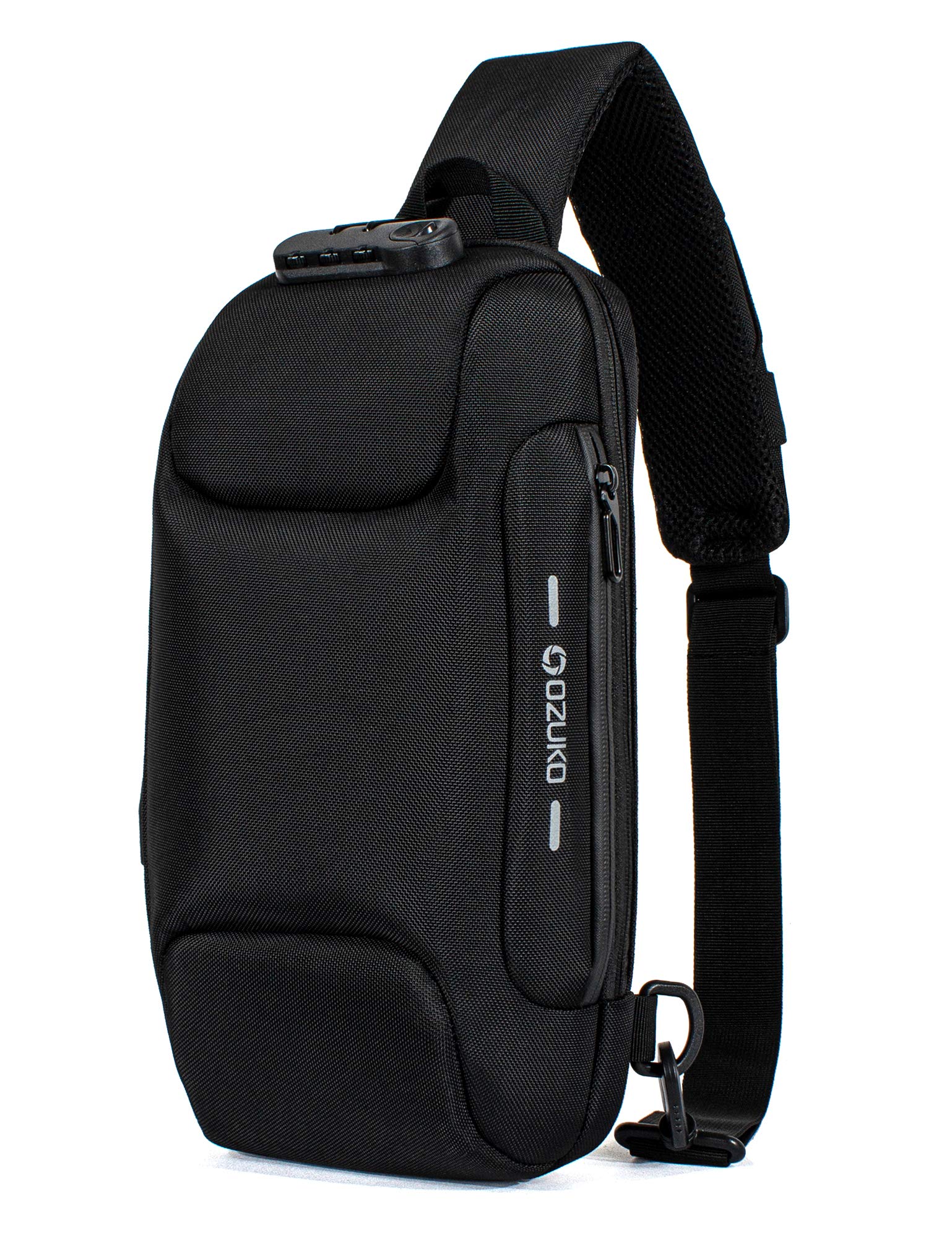 H HIKKER-LINKMens Chest Sling Bag Anti-theft Crossbody Messenger Pack with USB Night DarkGray Upgraded