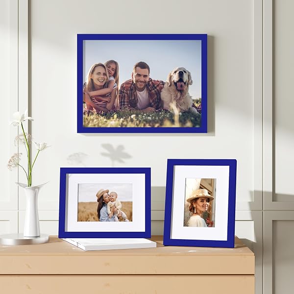 DECORUHOME 11X14 PICTURE FRAME SET OF 10, DISPLAY PHOTOS 8X10 WITH MAT OR 11X14 UNMATTED FOR PICTURE FRAMES COLLAGE WALL DECOR, ROYAL BLUE