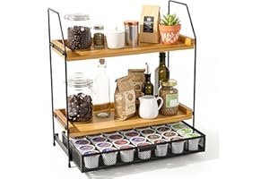 Krbnk Coffee Bar Organizer Station | 2-Tier Wooden Shelf for K-Cup & Nespresso Pod Storage,Coffee Bar Accessories and Coffee 