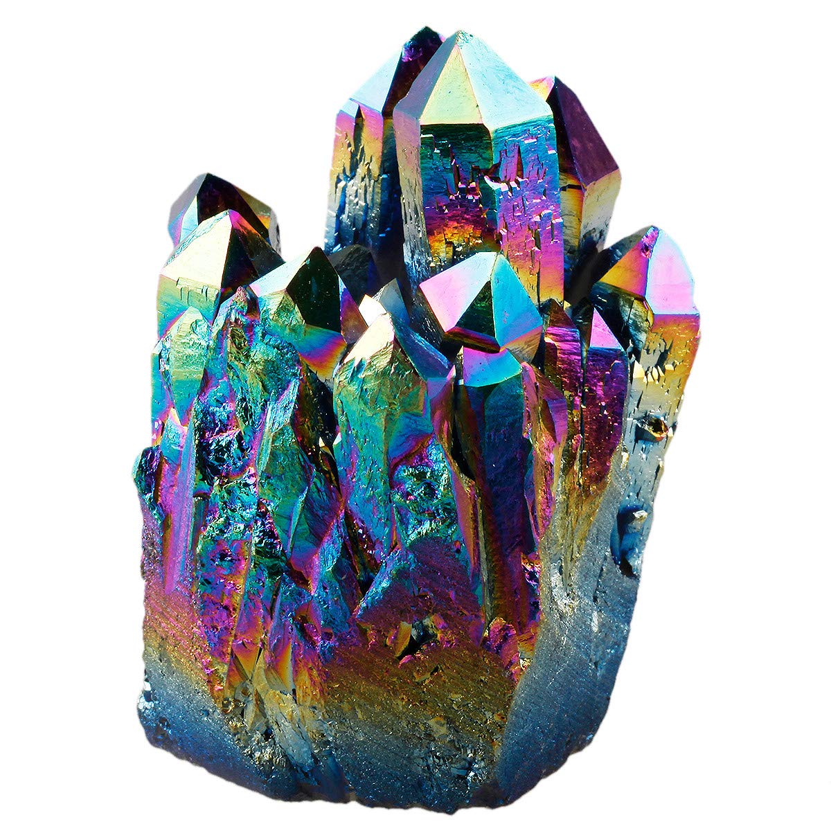 Nupuyai Titanium Coated Rock Quartz Crystal Cluster Drusy Geode for Healing Reiki Energy, Irregular Rough Gemstone for Home Decor Rainbow