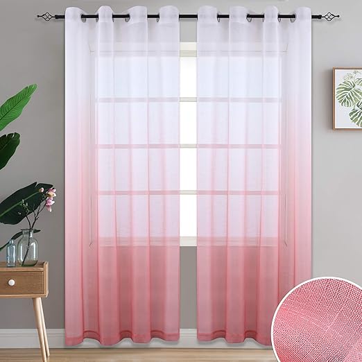 Amazon Com Donren Linen Coral Sheer Curtains Voile Grommet Ombre