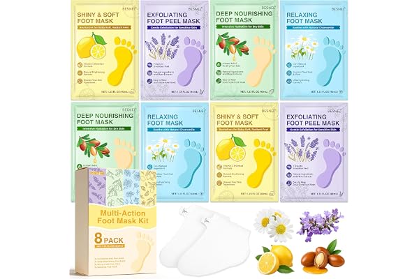 8 Pack Moisturizing Foot Mask,Hydrating Foot Masks for Dry Cracked Feet,Soothing Dry Skin Moisturizer Socks for Baby Soft Feet,Teacher Appreciation Gifts,Foot Care Spa Gifts for Women Men(4 Styles)