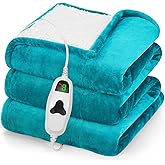 greenoak Heated Blanket Electric Throw 50"X60", Heating Blanket with 10 Heat Levels 8 Hours Auto-Off,Fleece Soft Christmas Blanket, Gifts for Grandma Seniors Mom, Lake Blue