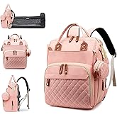 Lamroro Diaper Bag with Changing Station, Waterproof 3 in 1 Baby Diaper Backpack with Foldable Changing Pad, Large Travel Back Pack for Baby Girl Boy, Peach Pink