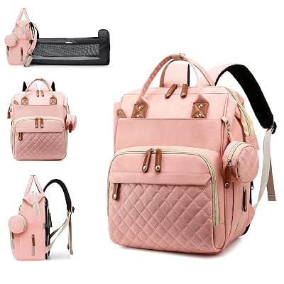 Lamroro Diaper Bag with Changing Station, Waterproof 3 in 1 Baby Diaper Backpack with Foldable Changing Pad, Large Travel Back Pack for Baby Girl Boy, Peach Pink