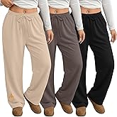 Locoowai 3 Pack Women's Plus Size Thermal Sweatpants Fleece Wide Leg High Waist Drawstring Yoga Lounge Pants with Pocket