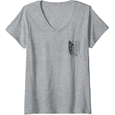 Womens Attack on Titan Scout Regiment Survey Corps Pocket Logo V-Neck T-Shirt