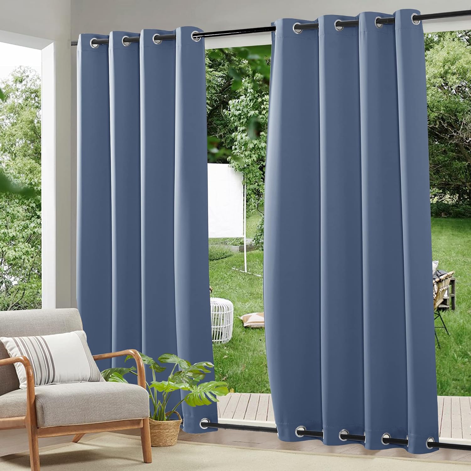 Outdoor Curtains - RYB HOME 2 Panels Windproof Outdoor Curtains for Patio- Waterproof Weather Resistant Curtains Drapes Privacy Thermal Insulated Outside Shades for Porch Balcony Cabana, Stone Blue, W52 x L108 inches