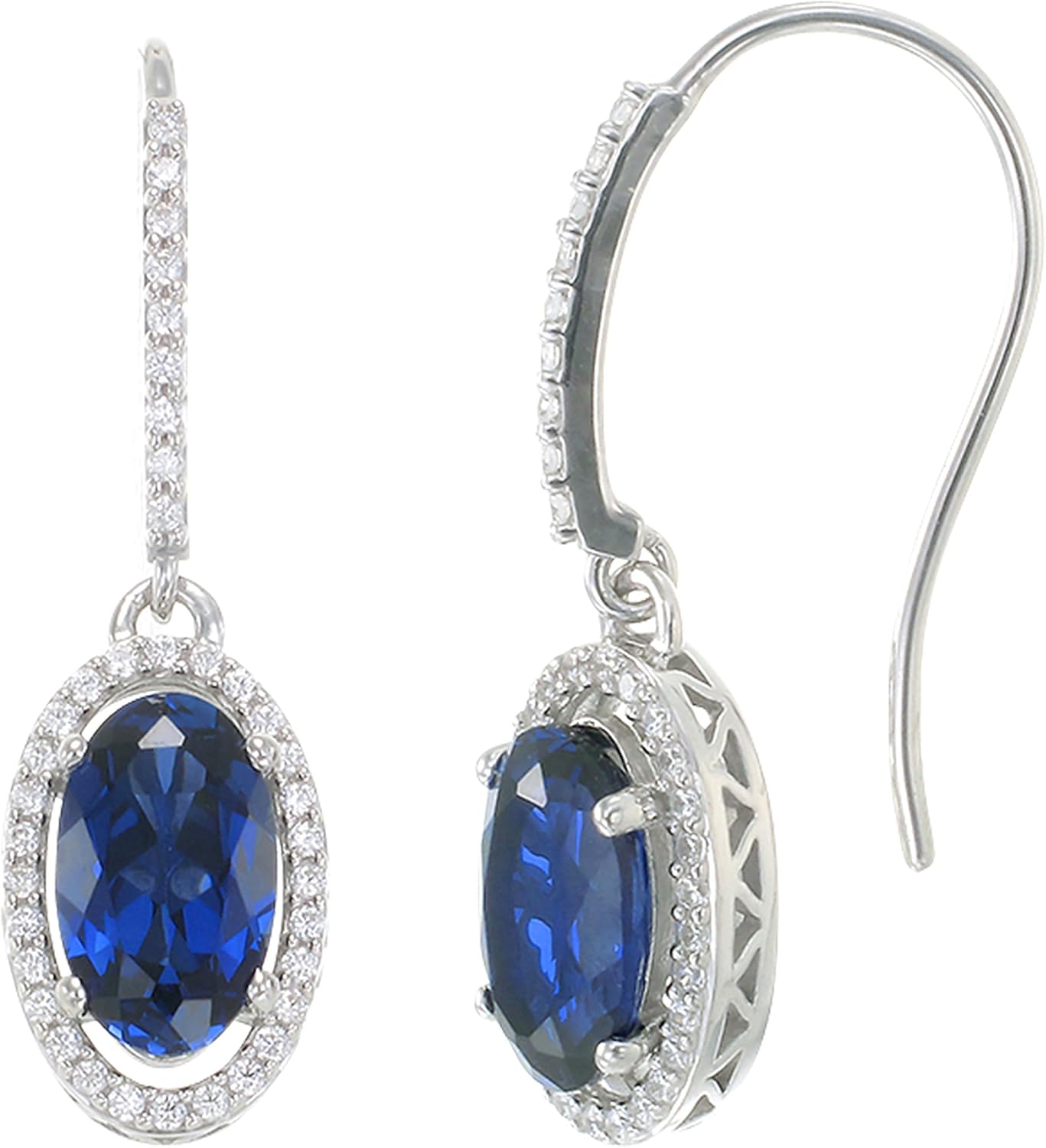 Sterling Silver Earrings with Created Blue Sapphire and AAA