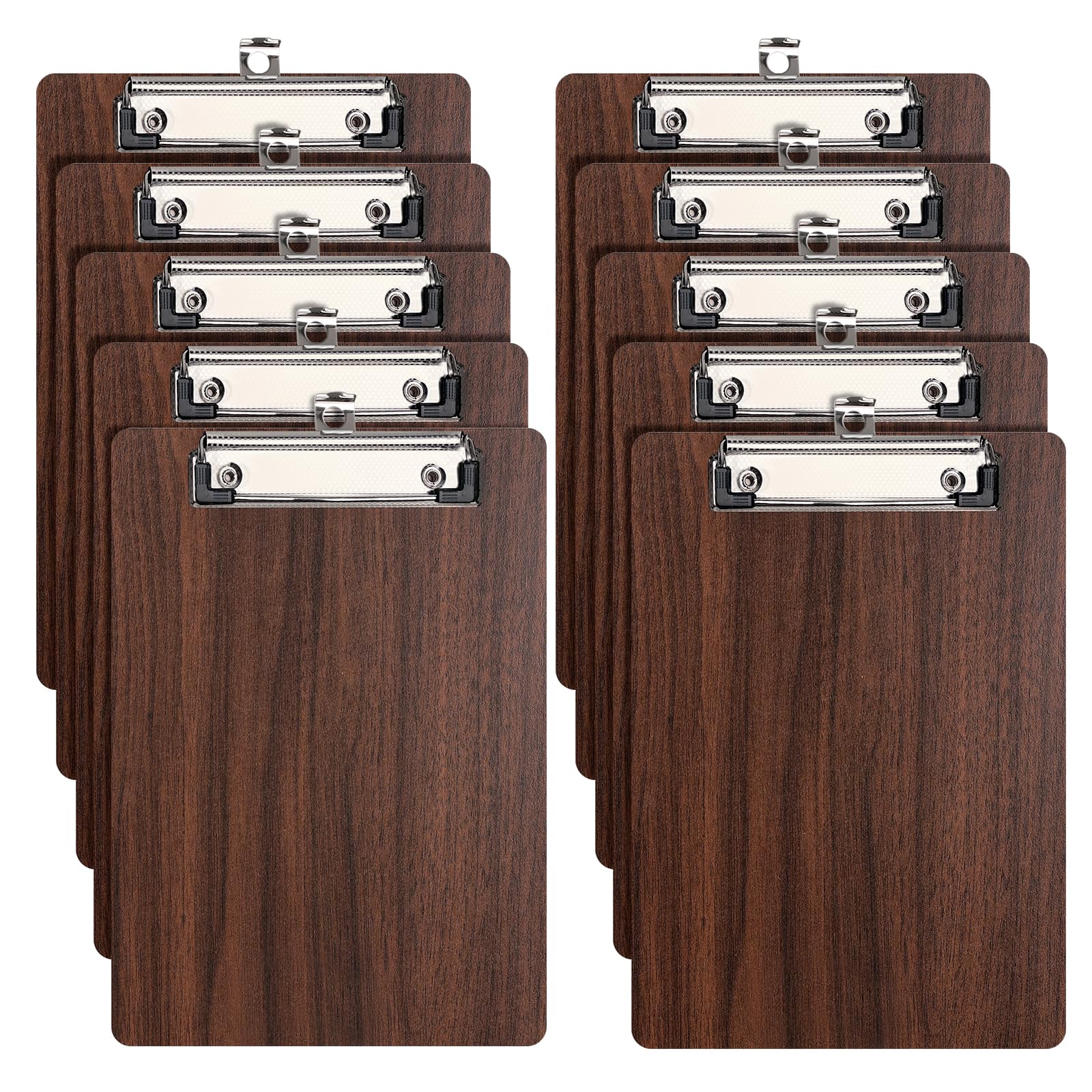 DONGLI 10 Pack A5 Clipboard,Wooden Clipboards with Low Profile Clip and Hanging Hole,Clip Board Hardboard for Office, Business,Restaurant