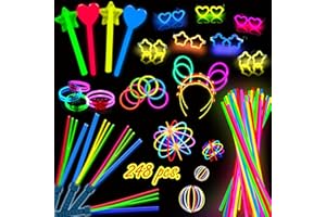 HSGUS 248 PCS Glow Sticks Party Pack - That Includes, 100 Pcs 8 Inch Glow sticks, 6 Pcs Glow Sticks Wands – Create Glow In The Dark Necklaces, Bracelets. Neon Light Sticks Decoration For Parties Favors Glow