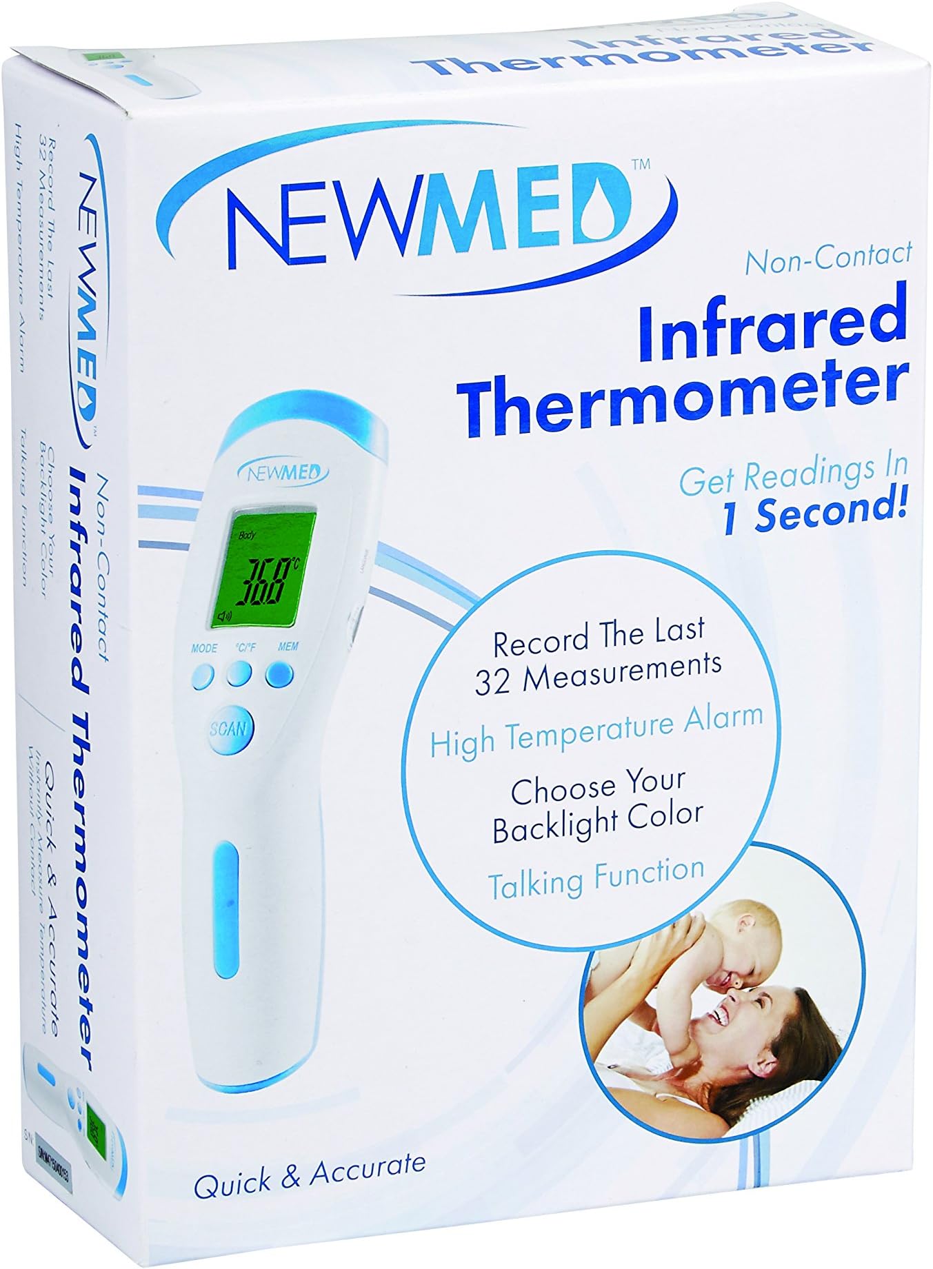 Newmed Non-Contact Infrared Thermometer -Body Temperature Thermometer - Infrared for Baby Adult Child - Non-contact - Clinical Thermometers - for Surface Temperature Forehead Body