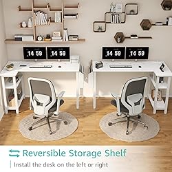 Lufeiya White L Shaped Computer Desk with Power