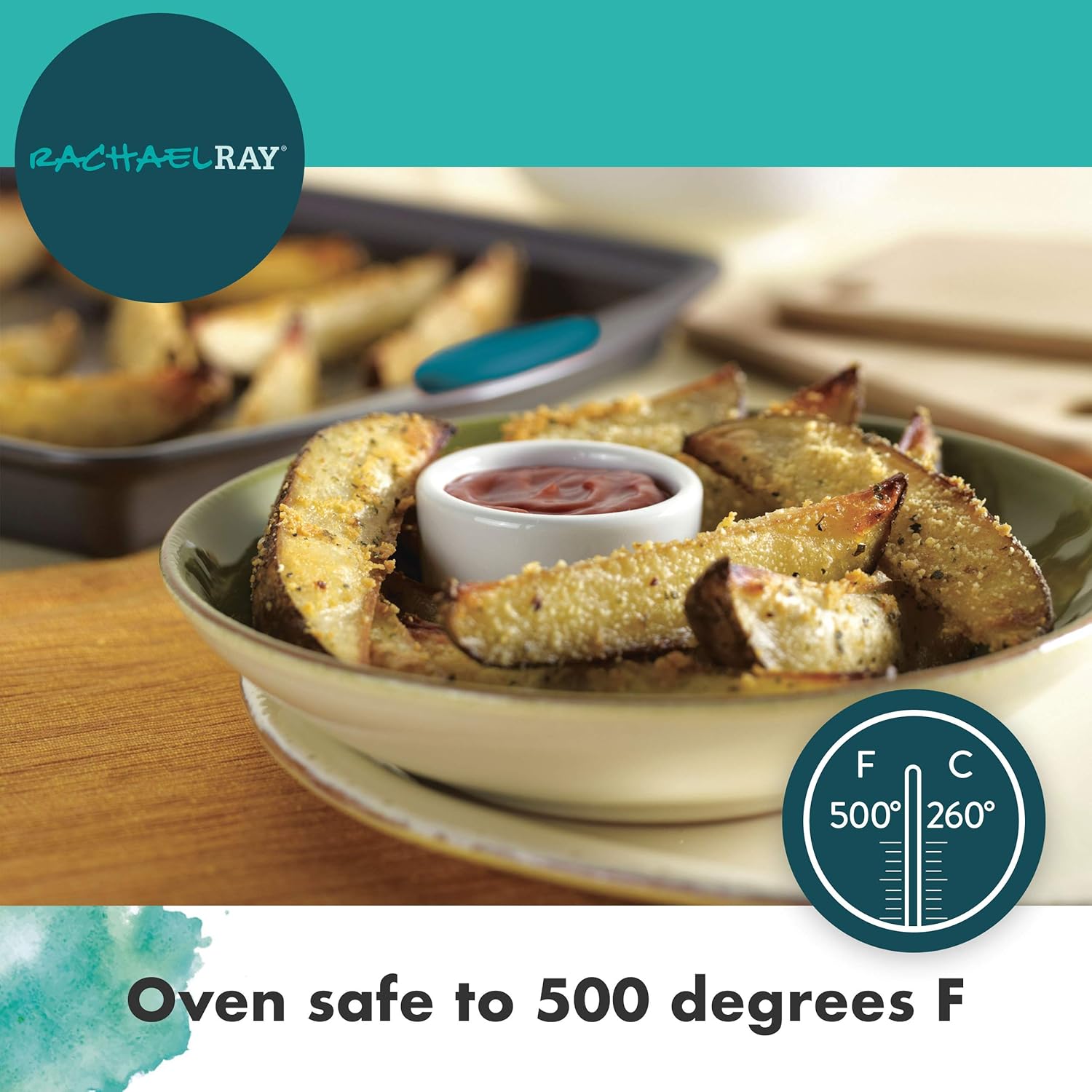 Rachael Ray Bakeware Nonstick Cookie Pan Set, 3-Piece, Gray with Agave Blue Grips: Kitchen & Dining