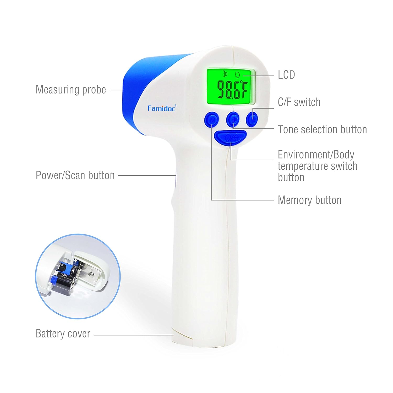 Non-Contact Forehead Thermometer for Adults - Touchless Thermometer - No Touch Temporal Thermometer for Baby Adults with Instant Reading Highest Accuracy & Fever Alarm, Indoor, Outdoor Use by Famidoc : Baby