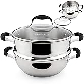 AVACRAFT 18/10, 3 Piece Stainless Steel Steamer Cooking Pot & Pan Set with Glass Lid, Momo Maker, Induction