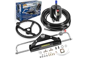 150HP Outboard Hydraulic Steering Kit with 13" Steering Wheel,Helm Pump, Cylinder & 26.8ft Cuttable Hoses for Yamaha/Honda/Su