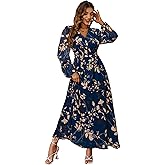 Simplee Women's Boho Floral Maxi Dress Flowy Casual V Neck Short Sleeve Wedding Guest Holiday Beach Long Dress
