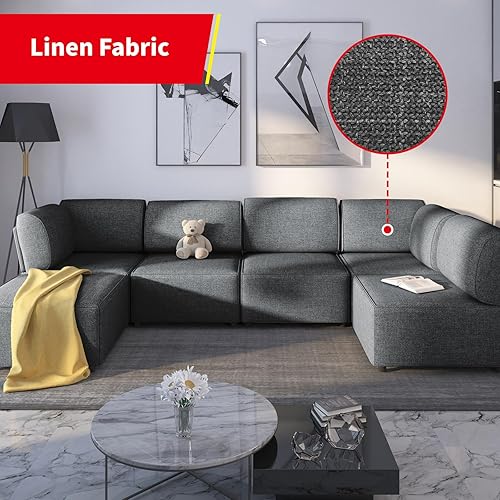 PUREMIND U-Shaped Modular Sectional Sofa with Chaise, Modular Sectional U  Shaped Couch with Reversible Ottoman