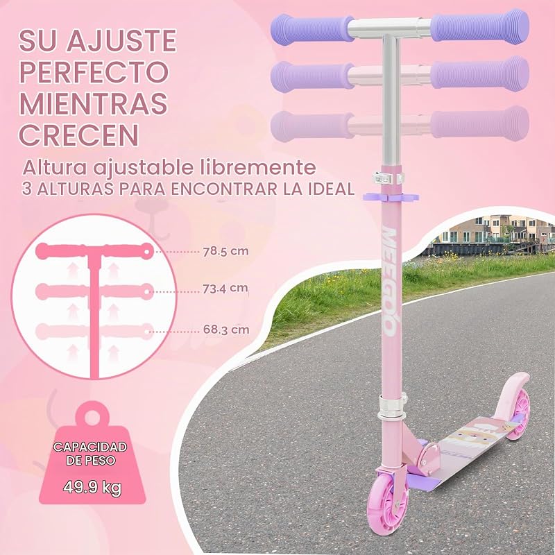 Patinete para niños a partir de 3 años, patinete plegable con 2 ruedas luminosas, regalo ideal para niños, patinete fácil con manillar ajustable a 3 niveles y freno