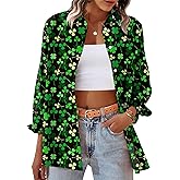 Magrank Womens Valentines Long Sleeve Shirts Heart Graphic Print Button Top