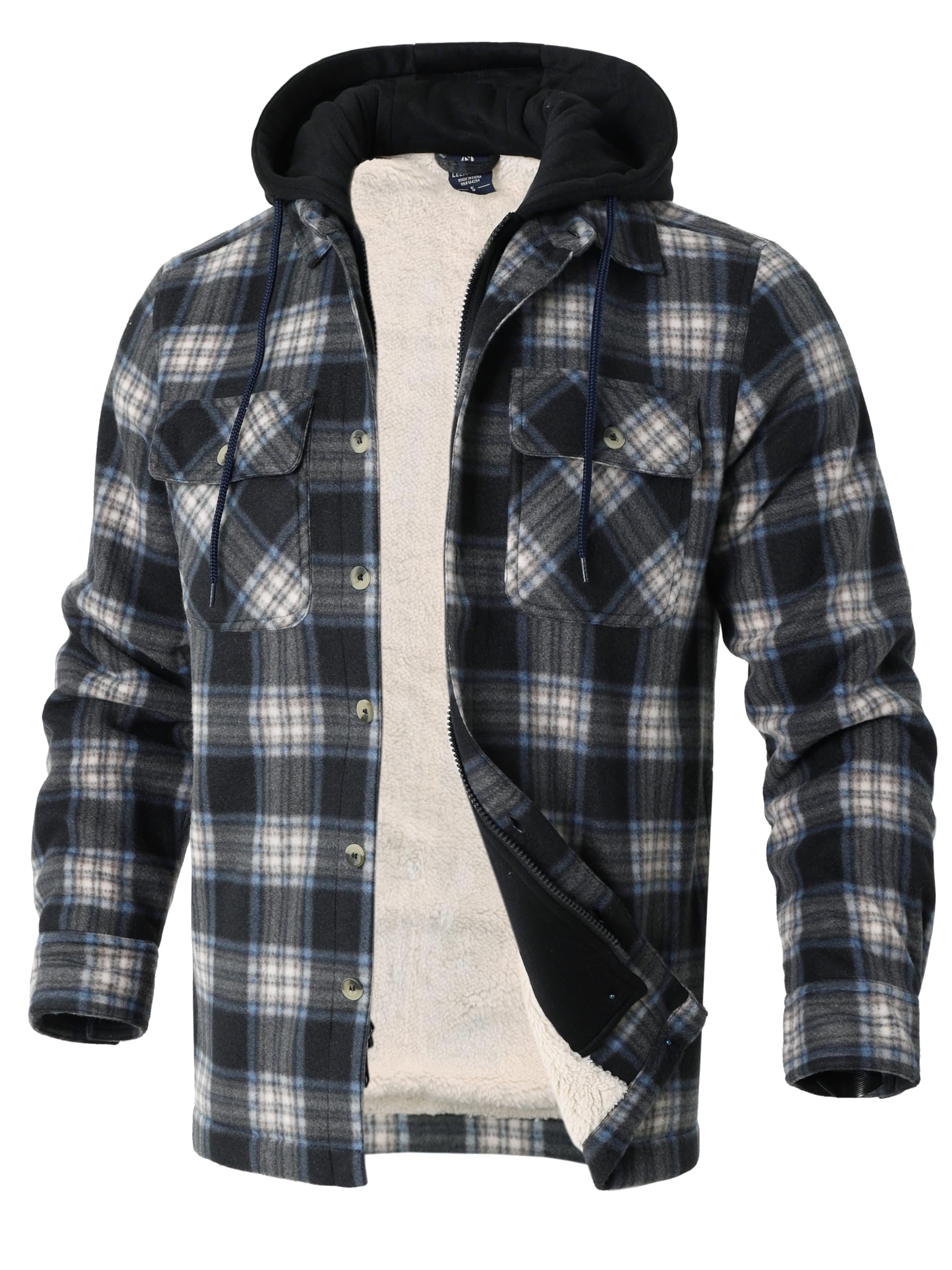 Facitisu Flannel Shirt for Men Zip Up Fleece Warm Plaid Sherpa Lined Hoodie Jacket Big and Tall Winter Coats Image
